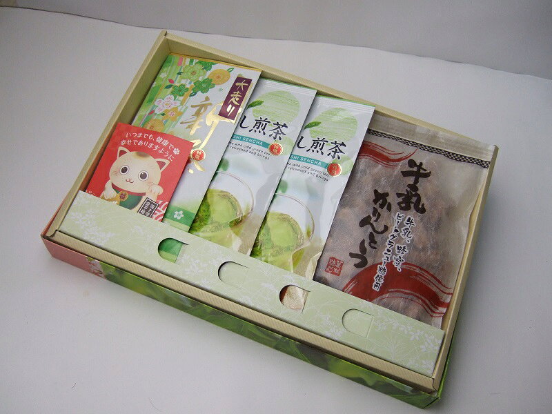 Rakuten - 新茶 母の日 特撰新茶＆特撰水出し煎茶×2袋＆おみくじ付き金平糖＆店長のおやつ牛乳かりんとう！3672円＋送料→3780円　御祝　仏事　贈答　香典返し！