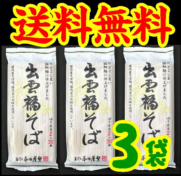 【送料無料】【メール便】自家製粉　出雲福そば180gX3【極細麺】【出雲そば】【島根県】【雲南市】【本田商店】【乾麺】