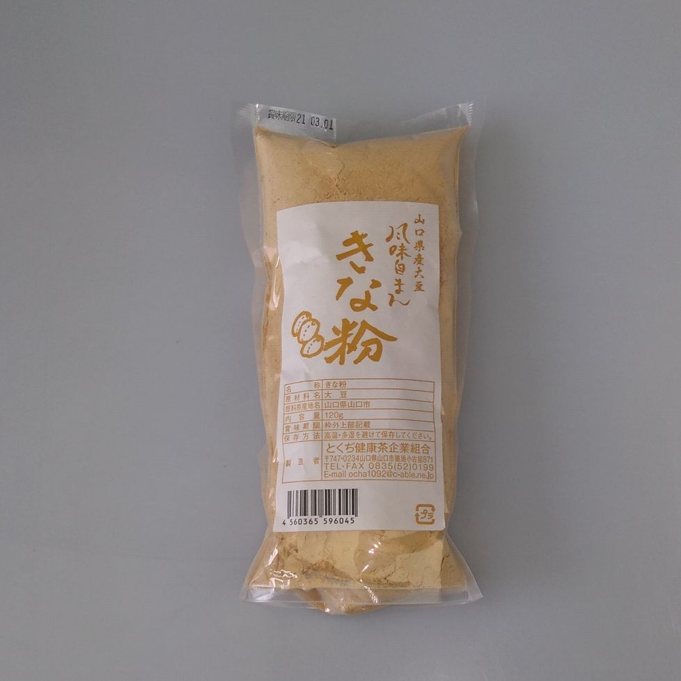 商品名 きな粉 原材料 山口県産大豆100% 内容量 120g 保存方法 常温（高温多湿及び直射日光を避ける） 賞味期限7ヶ月 同梱不可備考*他のメール便【送料無料】商品はこちらから。山口県産大豆を使って風味豊かに仕上げました。