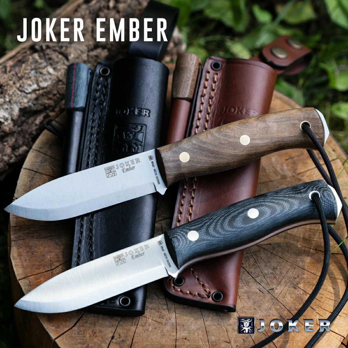 ジョーカー CN122-P エンバー ウォールナット マイカルタ ファイヤースチール付 ブッシュクラフトナイフ Joker EMBER SCANDI BUSHCRAFT KNIFE WALNUT HANDLE