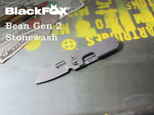 ブラック フォックス 01FX482 ビーン Gen 2 ストーンウオッシュ 折り畳みナイフ、Black Fox Bean Gen 2 Stonewash folding knife