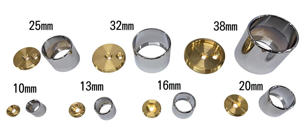 真鍮 クローム 二重ソケット 10mm～38mm 真鍮 回り止め用穴付き 接続金具 パイプソケット ダブルソケッ..