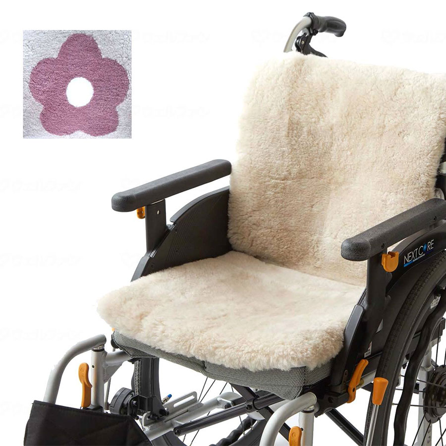 車椅子 ムートンシート ピンクフラワー