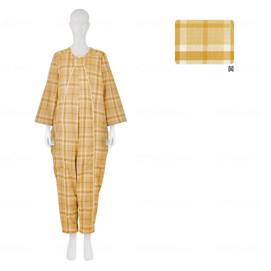 フドー ねまきA スリーシーズン 黄 3L パジャマ レディース メンズ 前開き長袖 大きいサイズ 介護 医療 病院 入院 薄手 可愛い かわいい