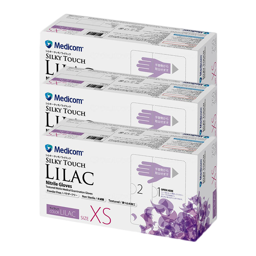 シルキータッチ ライラック (XSサイズ) 250枚入り ビニール手袋 使い捨て 薄手 ロング 衛生用品 作業用 お洒落 介護 家事 医療用 左右兼用 トイレ 敏感肌