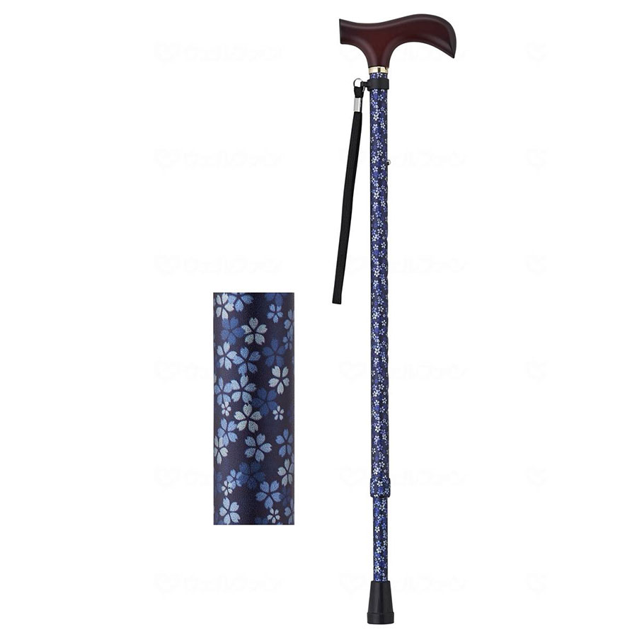 夢ライフステッキ 柄杖 伸縮型（スリムタイプ） ダークブルーフローラル ステッキ 軽量 杖 お洒落 おし..