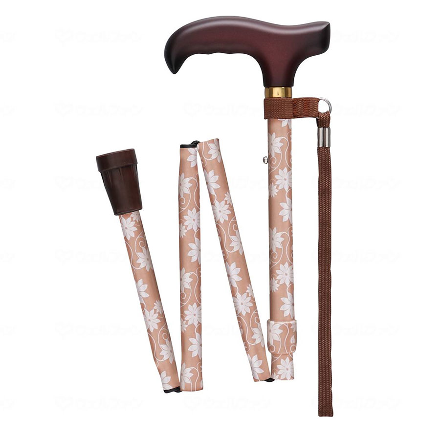 ベーシック 折畳み ステンシルピンク S ステッキ 軽量 杖 お洒落 おしゃれ 女性 介護