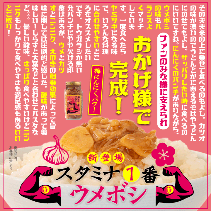 ご飯のお供 なめ茸 『スタミナ1番ウメボシ（瓶）』280g瓶 (梅 にんにくなめ茸 美味しい ご飯がすすむ スタミナ一番 さっぱり 国産梅干し 調味料 スタイチ ニンニク 国産えのき 免疫アップ イマナマ 岐阜 山一商事）