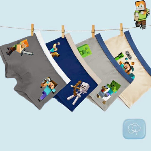 4枚セット ボクサーパンツ マインクラフト風 子供 ブリーフ 100-150cm ウルトラクール 男児 キッズ 下着 子ども用 パンツ トランクス キッズパンツ ショーツ キャラクター こども 小学生 通園 通学 子供服 ジュニア 子供下着 棉 3