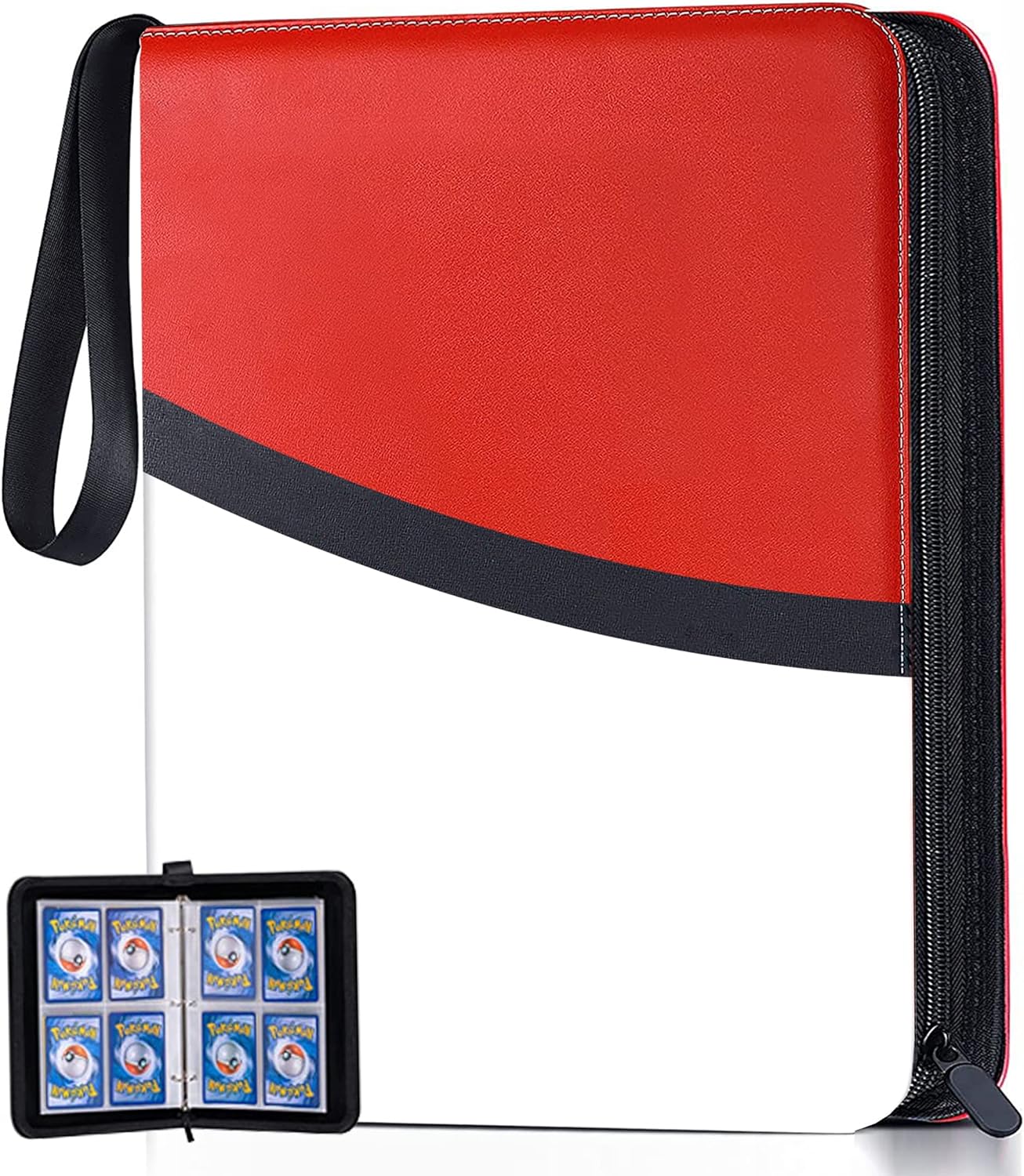 トレカ ファイル カードファイル 400枚収納可能 4ポケット PUレザー トレーディングカード ファイル カード バインダー ケース 収納 ファイル カード ケース 大容量 かわいい 防水性 耐腐食性 耐摩 (400枚収納, ホワイト+赤)