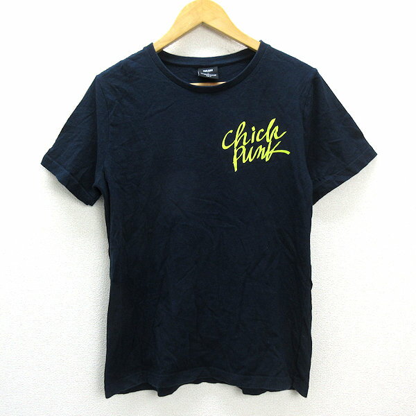 n■ダイエットブッチャー/DIET BUTCHER SLIM SKIN×MAELBORO プリントTシャツ【F】紺/MENS/91【中古】