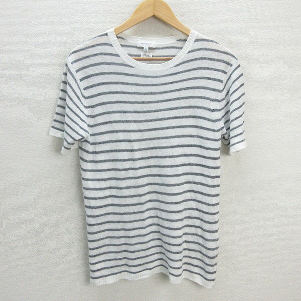 z■ユナイテッドアローズ/UNITED ARROWS B&Y リネンニットTシャツ【L】白灰/men's/193【中古】