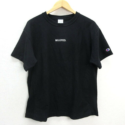 y■ミルクフェド×チャンピオン/CHAMPION リバースウィーブ コラボTシャツ■黒【レディースF】LADIES/65【中古】 y■ミルクフェド×チャンピオン/CHAMPION リバースウィーブ コラボTシャツ■黒【レディースF】LADIES/65【中古】