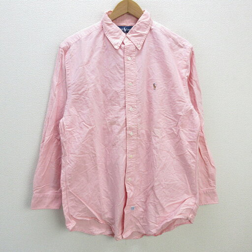 s■ラルフローレン/POLO Ralph Lauren ロゴ刺繍 長袖BDシャツ【16-33】ピンク/MENS/75【中古】 s■ラルフローレン/POLO Ralph Lauren ロゴ刺繍 長袖BDシャツ【16-33】ピンク/MENS/75【中古】