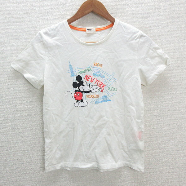 s■ビームス/BEAMS×Disney ミッキー柄 半袖Tシャツ【M程度】白/LADIES/97【中古】