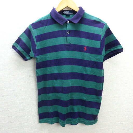 G■ポロラルフローレン/POLORalphLoren 半袖ポロシャツ/ボーダー柄【M】紫緑/men's/75【中古】■ G■ポロラルフローレン/POLORalphLoren 半袖ポロシャツ/ボーダー柄【M】紫緑/men's/75【中古】■