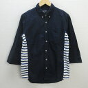 G■ビームス/BEAMS HEART 七分袖BDシャツ【M】紺/men's/110【中古】■(4)