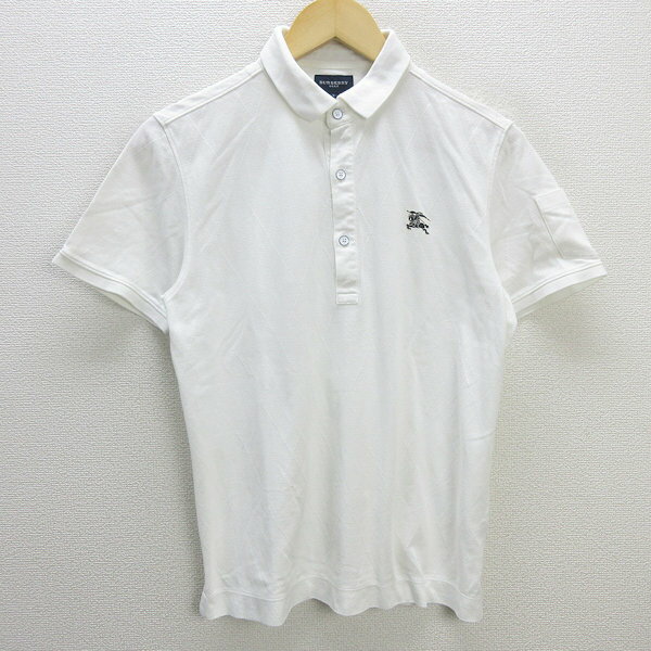 Q■バーバリーゴルフ/BURBERRY GOLF アーガイル柄 半袖ポロシャツ■白【 2 】MENS/79【中古】