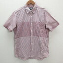 s■ビームス/BEAMS ストライプ/チェック柄 半袖シャツ 胸ポケット付き【L】赤 紺/MENS/37【中古】(4)