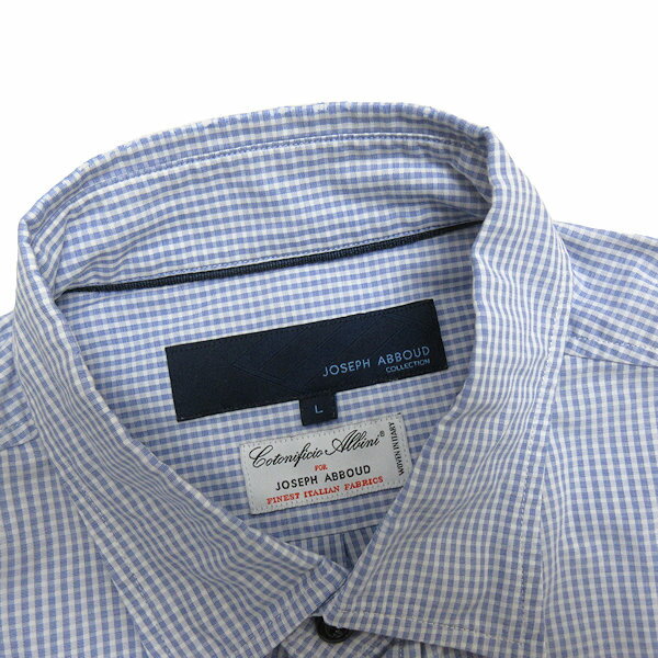 s■ジョセフアブード/JOSEPH ABBOUD チェック柄 胸ポケット付き 長袖シャツ【L】青系/MENS/17【中古】