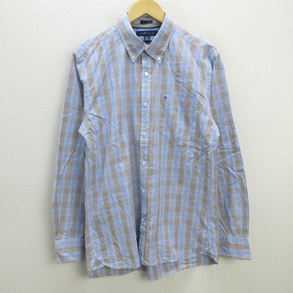 G■トミーヒルフィガー/TOMMYHILFIGER 長袖BDシャツ/チェック柄【L】青系/men's/119【中古】■(4)