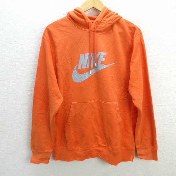 s■ナイキ/NIKE ビッグロゴプリント プルオーバーパーカー【L】橙/MENS/196【中古】