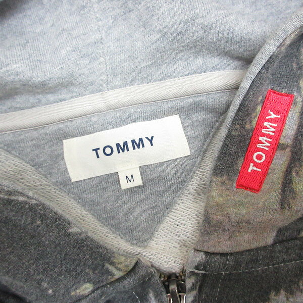 s■トミー/TOMMY 総柄 フルジップ スウェットパーカー【M】灰/MENS/40【中古】