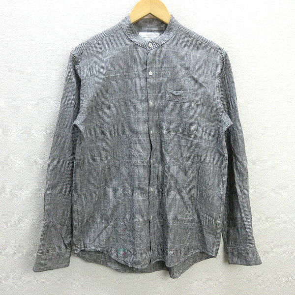 G■アーバンリサーチ/URBAN RESEARCH ノーカラー長袖シャツ/チェック柄【38】黒系/men's/98【中古】■