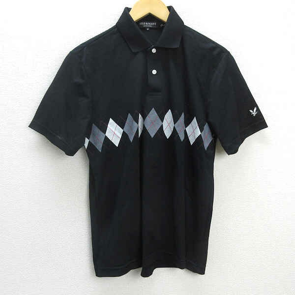 G■ライルアンドスコット/Lyle & Scott 半袖ポロシャツ/アーガイル柄【M】黒/men's/105【中古】■