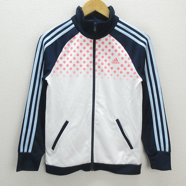 y■アディダス/ADIDAS ドット柄 トラックジャージJKT■白/紺【160】KIDS/LADIES可/40【中古】