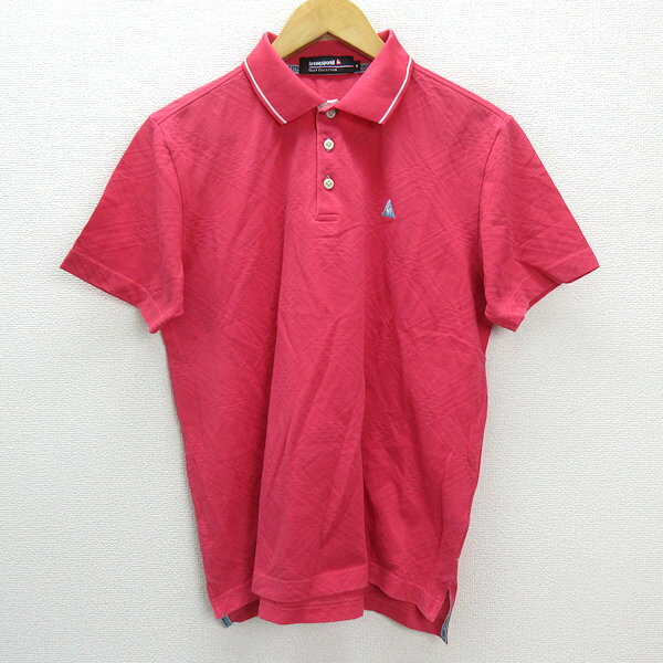 s■ルコック スポルティフ/le coq sportif アーガイル柄 半袖ポロシャツ/ゴルフウェア【M】ピンク/MENS/15【中古】