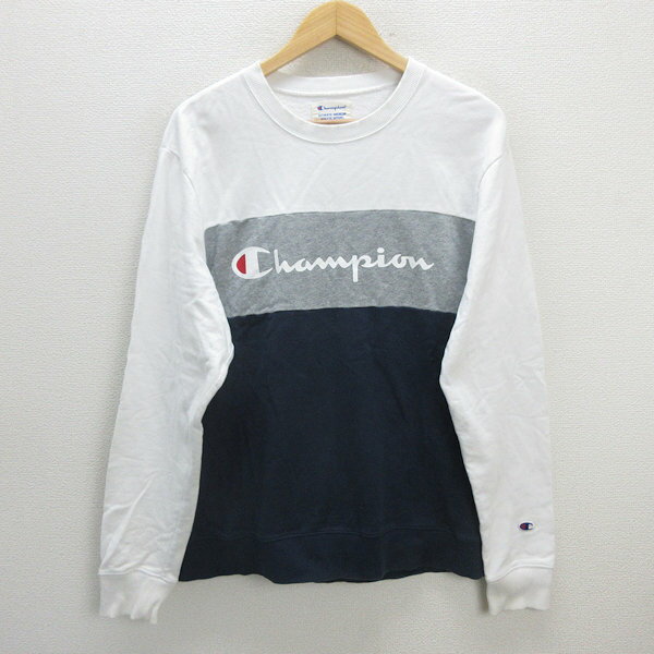 y■チャンピオン/CHAMPION スウェットトレーナー■白/紺/灰【メンズXL】BIGサイズ/54【中古】