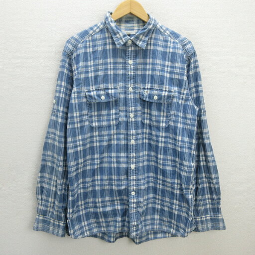 k■エーグル/AIGLE タータンチェック柄 リネンブレンド長袖シャツ【XL】紺/MENS■8【中古】 k■エーグル/AIGLE タータンチェック柄 リネンブレンド長袖シャツ【XL】紺/MENS■8【中古】