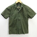 Q■日本製■ラウンジリザード/LAUNGE LIZARD 開襟 ミリタリーシャツ/半袖■カーキ【 2 】MENS/157【中古】