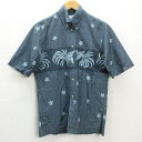 a■マンゴー/MANGO 総柄 南国風 半袖シャツ【M】緑系/MENS/39【中古】