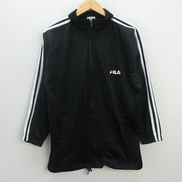 s■フィラ/FILA ロゴ刺繍 フルジップジャージ JKT【M】黒/MENS/114【中古】