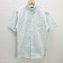 R■日本製■シップス/SHIPS ボタンダウン半袖シャツ チェックシャツ ■緑系【L】MENS/168【中古】■