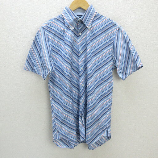 s■トミーヒルフィガー/TOMMY HILFIGER 斜めストライプ柄 半袖シャツ/ボタウンダウン【M】マルチカラー/MENS/97【中古】 s■トミーヒルフィガー/TOMMY HILFIGER 斜めストライプ柄 半袖シャツ/ボタウンダウン【M】マルチカラー/MENS/97【中古】
