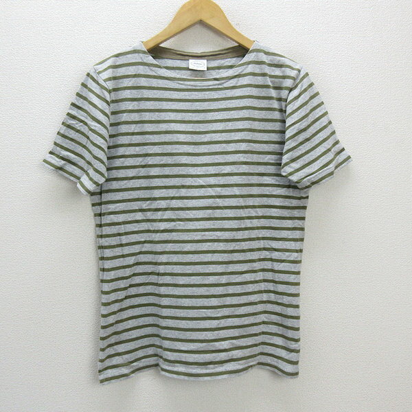s■ユナイテッドアローズ/GREEN LABEL RELAXING ボーダー柄 半袖Tシャツ【M】灰 カーキ/MENS/99【中古】