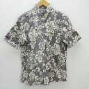 s■ココナッツジュース/OKINAWA COCONUT JUICE ハイビスカス柄 半袖アロハシャツ/裏地シャツ【M】茶系/MENS/112【中古】