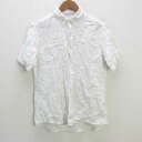 s■ビームス/BEAMS リネンシャツ/総柄 半袖BDシャツ【M】白/MENS/138【中古】