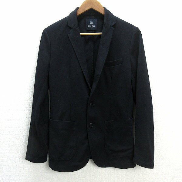 y■ナノユニバース/NANO UNIVERSE 2つボタン ニットジャケットJKT■黒【M】MENS/細身/36【中古】