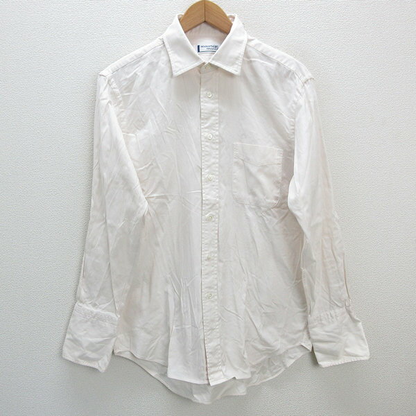 a■日本製■メーカーズシャツ鎌倉/Maker's shirt kamakura ストライプ柄 ダブルカフス 長袖シャツ【41-83】橙系/MENS/129【中古】