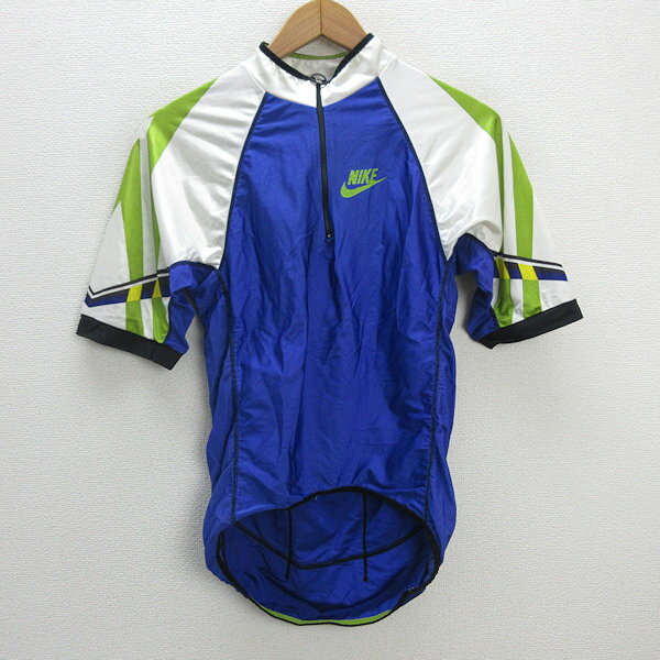 y■90'S レトロ■ナイキ/NIKE サイクリングジャージ/ハーフジップ■青【メンズM程度】MENS/自転車用/21【中古】