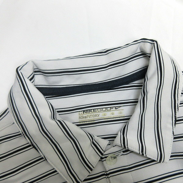 G■ナイキ/NIKE GOLF 半袖ドライポロシャツ/ボーダー【L】白黒/mens/66【中古】■