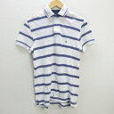 D■トミーヒルフィガー/TOMMY HILFIGER ボーダー柄 鹿の子地ポロシャツ【S/P】白/MENS/61【中古】