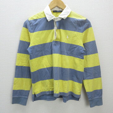 a■ラルフローレン/Ralph Lauren ボーダー柄 ラガーシャツ/ポロシャツ【L】黄・青/LADIES/63【中古】