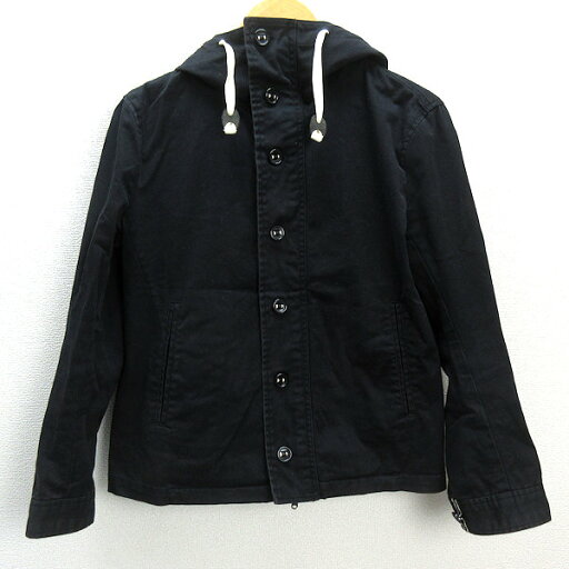 k■ビームス/BEAMS パラシュートボタン フーディコットンジャケット【S】黒/MENS■44【中古】 k■ビームス/BEAMS パラシュートボタン フーディコットンジャケット【S】黒/MENS■44【中古】