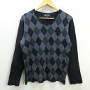 G■ビームス/BEAMS Vネック/ロンT カットソー アーガイル柄【S】黒/men's/62【中古】■