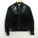 G■ニコアンド/NIKOAND... ベロアブルゾン 刺繍/76547000【3】黒/LADIES/93【中古】■